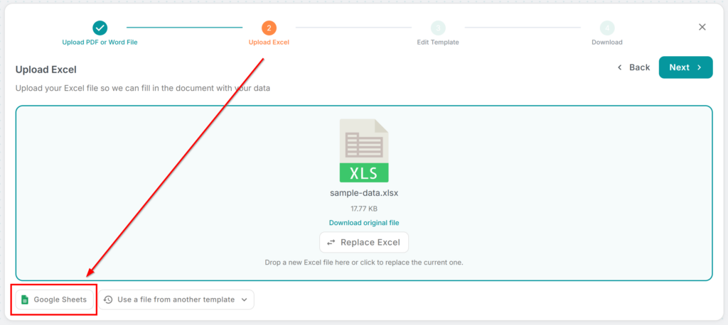 Select Google Spreadsheet Button