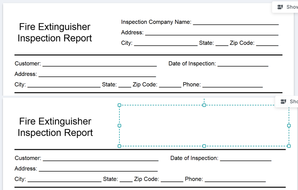 Before and after showing unwanted text on a PDF covered by a white out rectangle